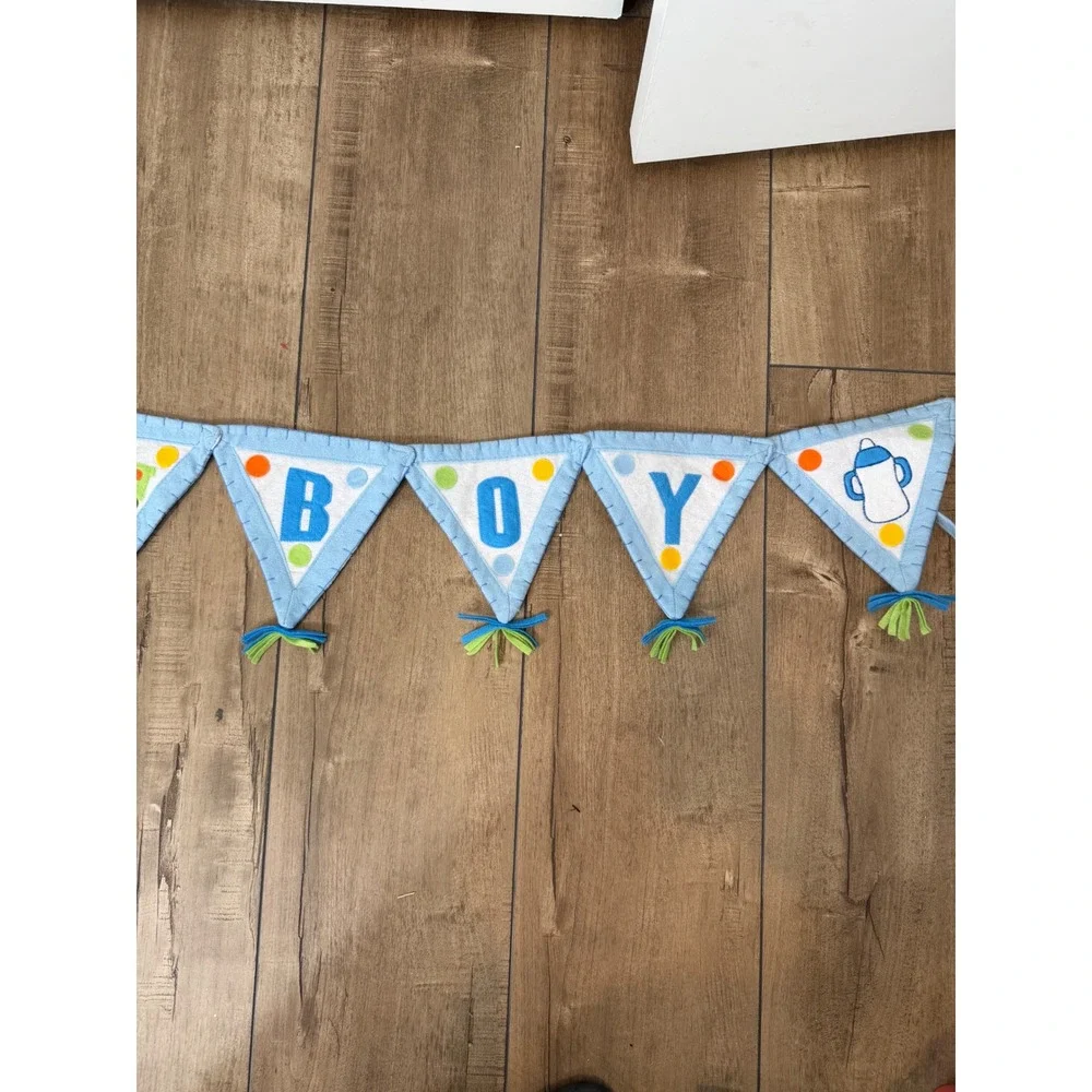 Handmade Its A Boy Felt Banner Baby Shower Nursery Decor Blue Tassel Pennant